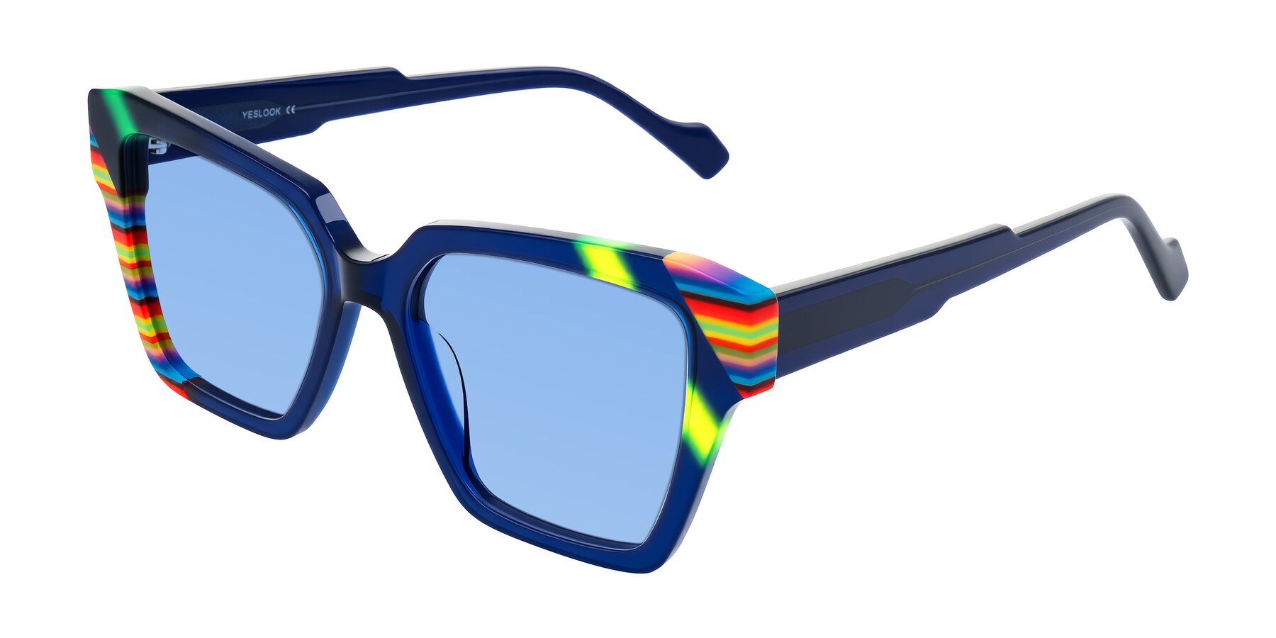 Angle of Widvale in Indigo Deco with Medium Blue Tinted Lenses