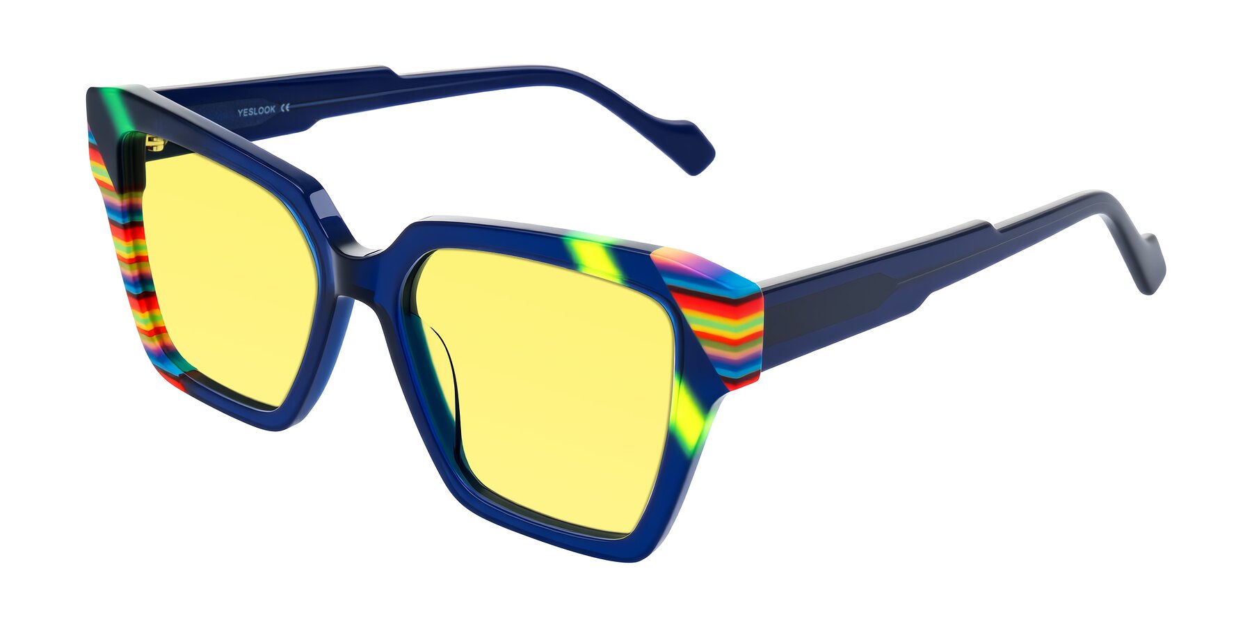 Angle of Widvale in Indigo Deco with Medium Yellow Tinted Lenses
