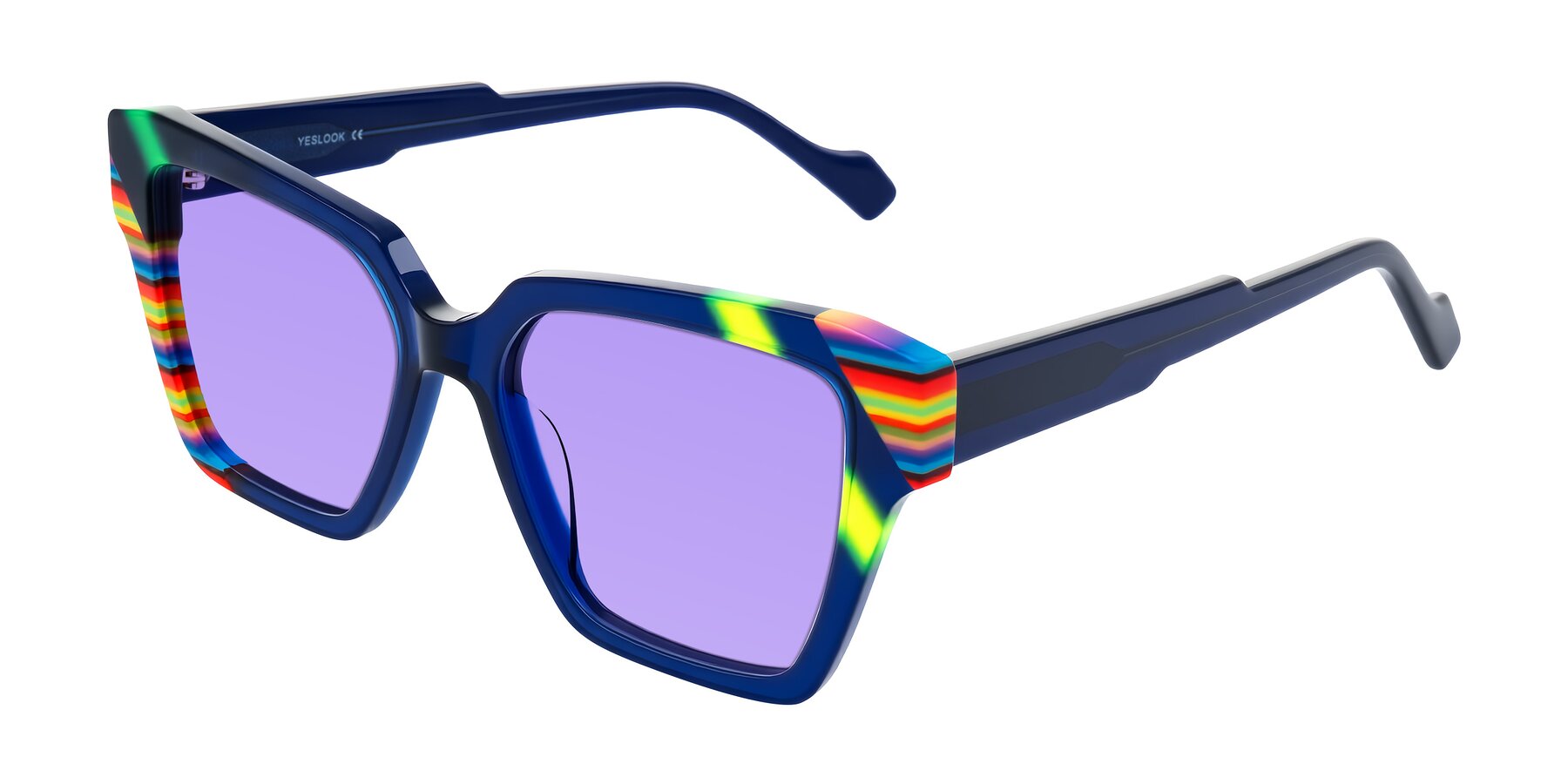 Angle of Widvale in Indigo Deco with Medium Purple Tinted Lenses