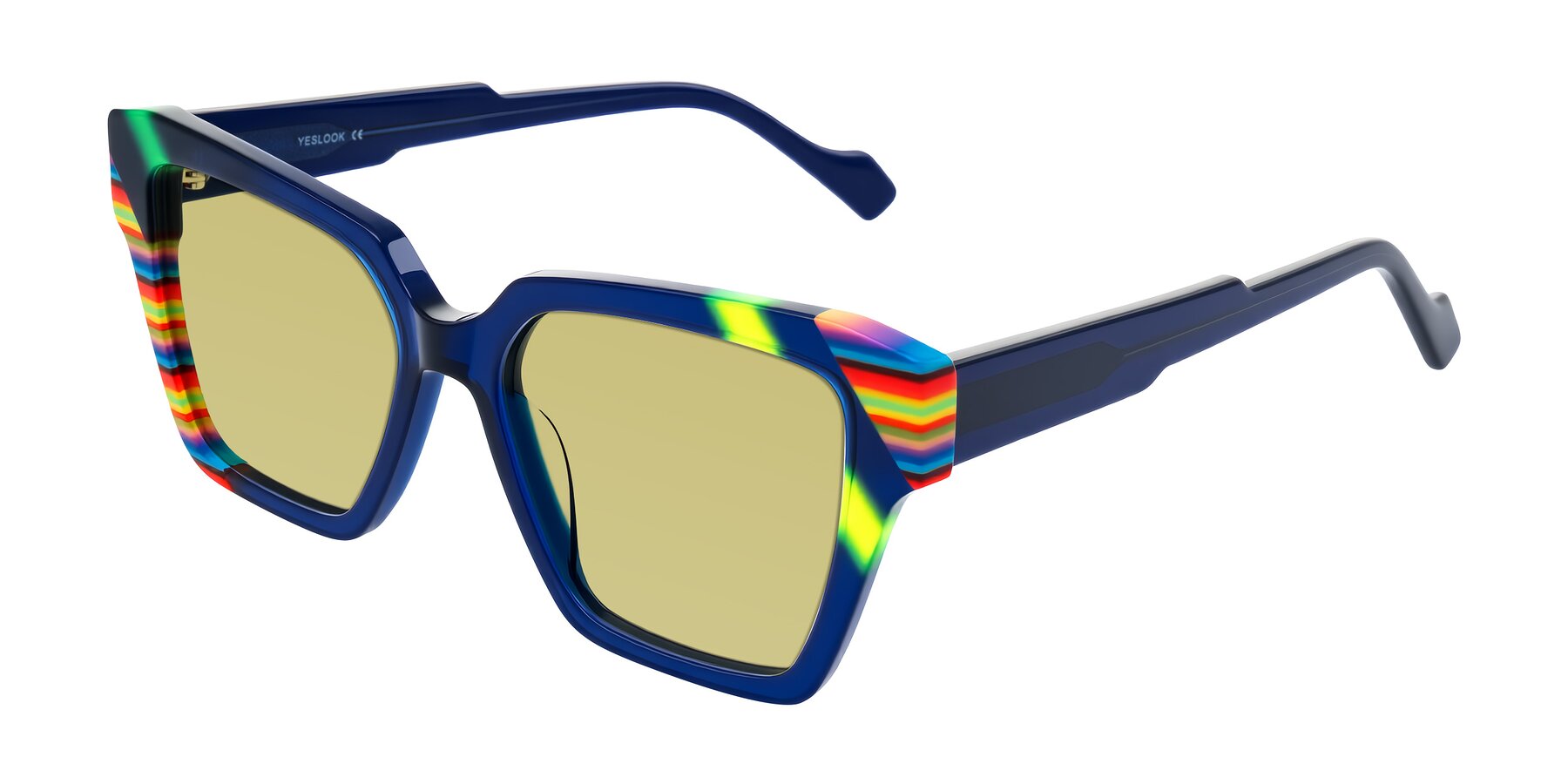 Angle of Widvale in Indigo Deco with Medium Champagne Tinted Lenses