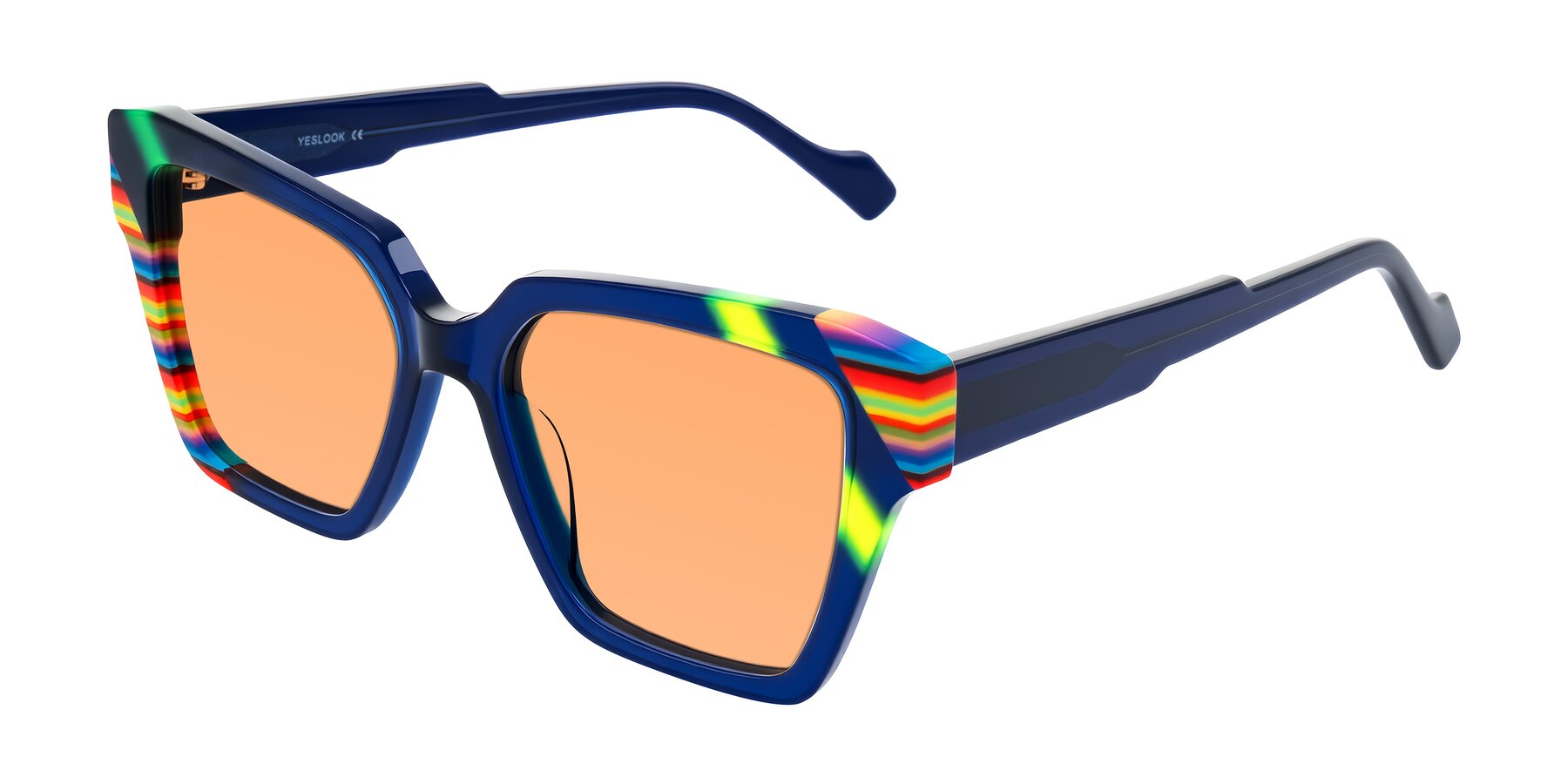 Angle of Widvale in Indigo Deco with Medium Orange Tinted Lenses