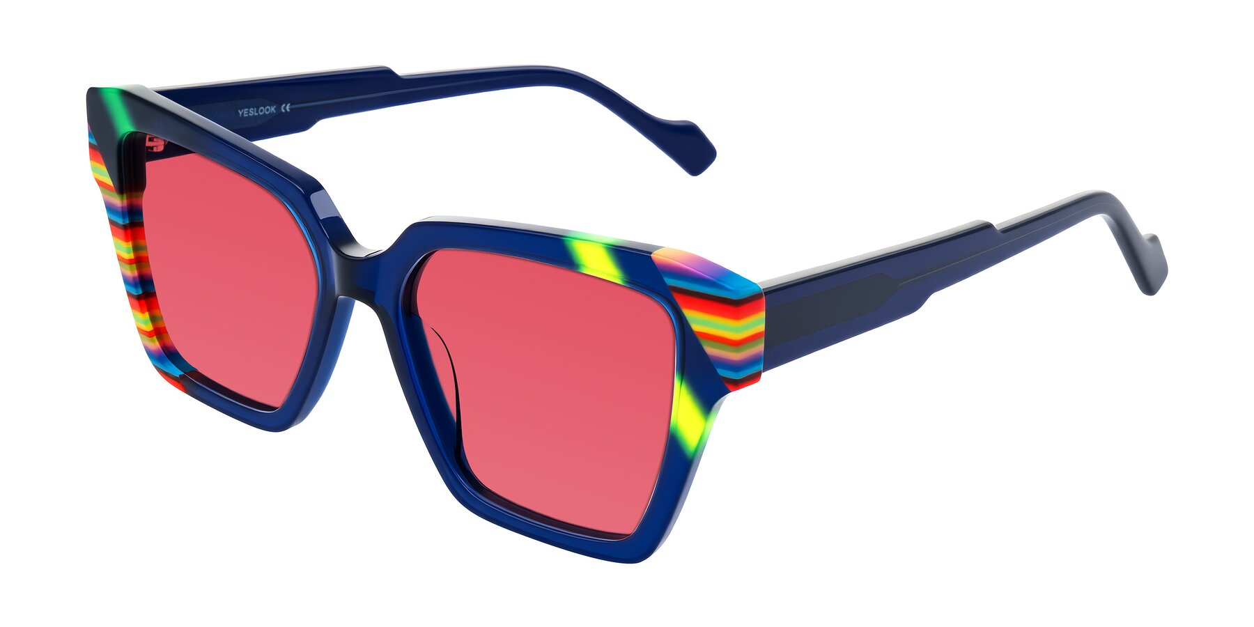 Angle of Widvale in Indigo Deco with Red Tinted Lenses