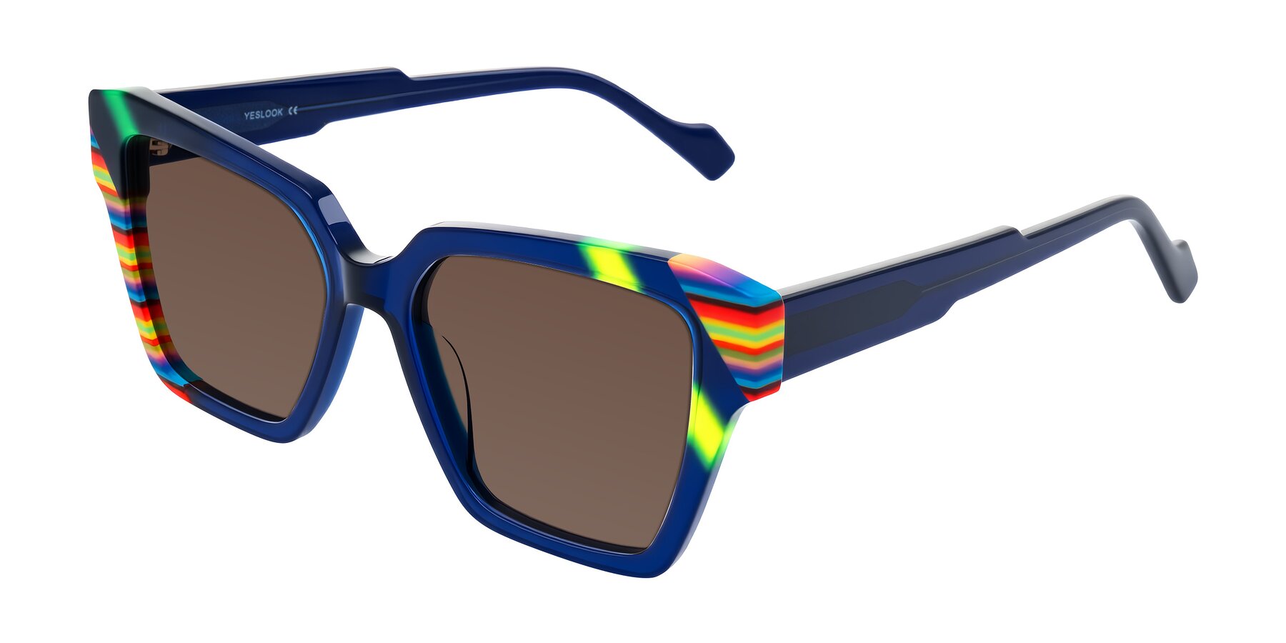 Angle of Widvale in Indigo Deco with Brown Tinted Lenses
