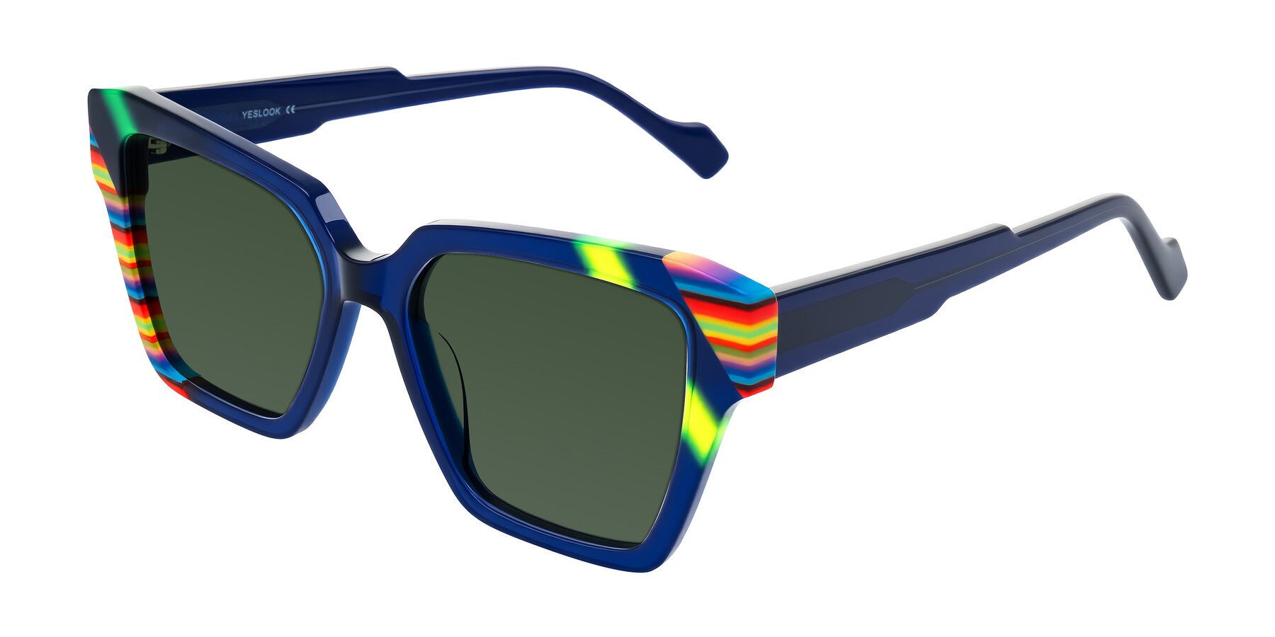 Angle of Widvale in Indigo Deco with Green Tinted Lenses