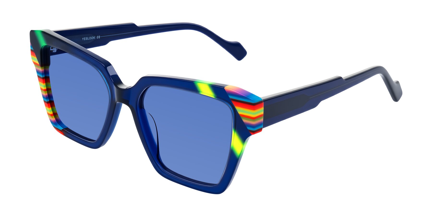 Angle of Widvale in Indigo Deco with Blue Tinted Lenses