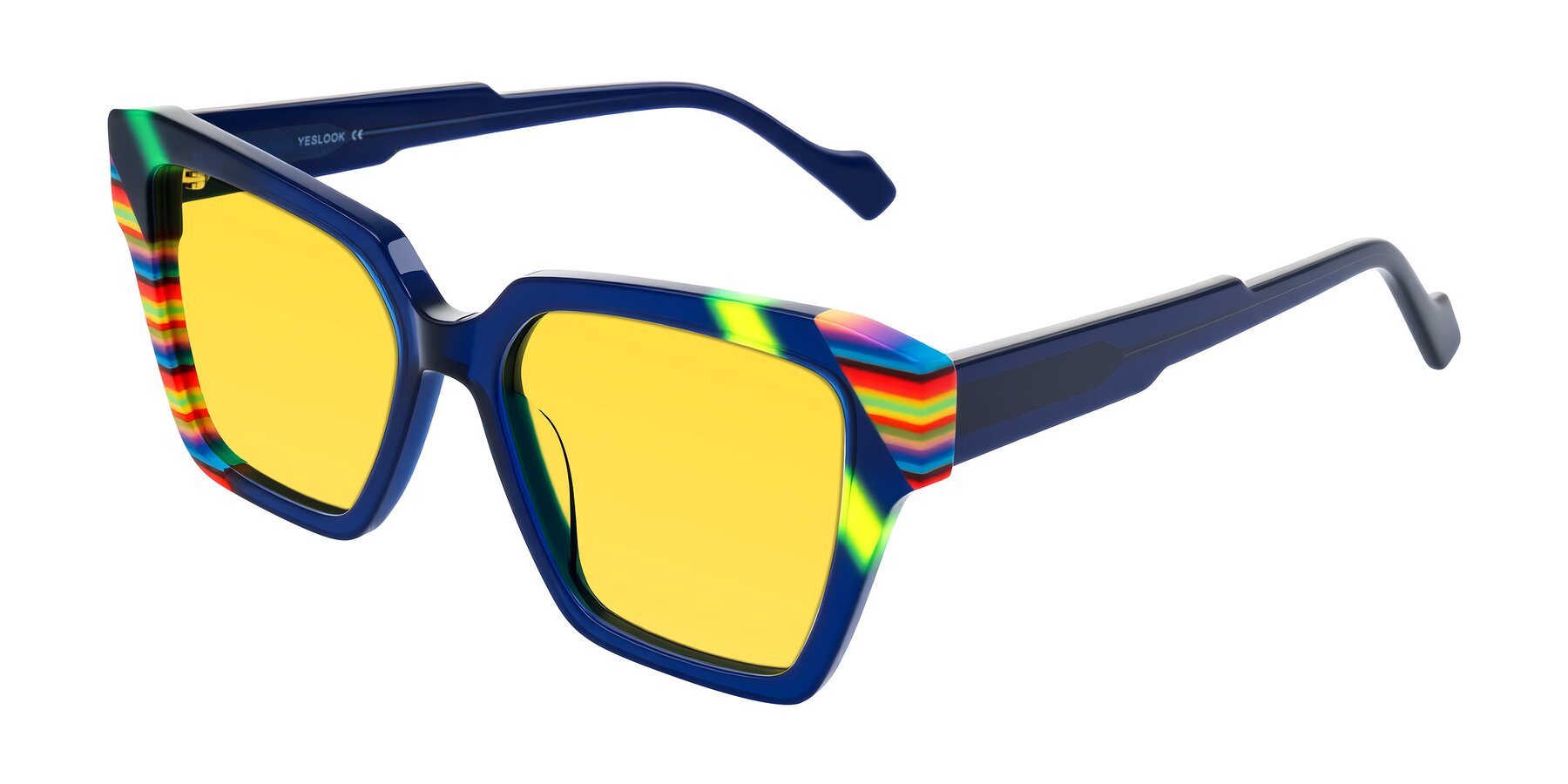 Angle of Widvale in Indigo Deco with Yellow Tinted Lenses