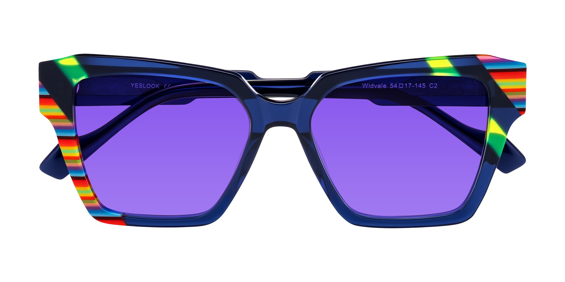 Folded Front of Widvale in Indigo Deco with Purple Tinted Lenses