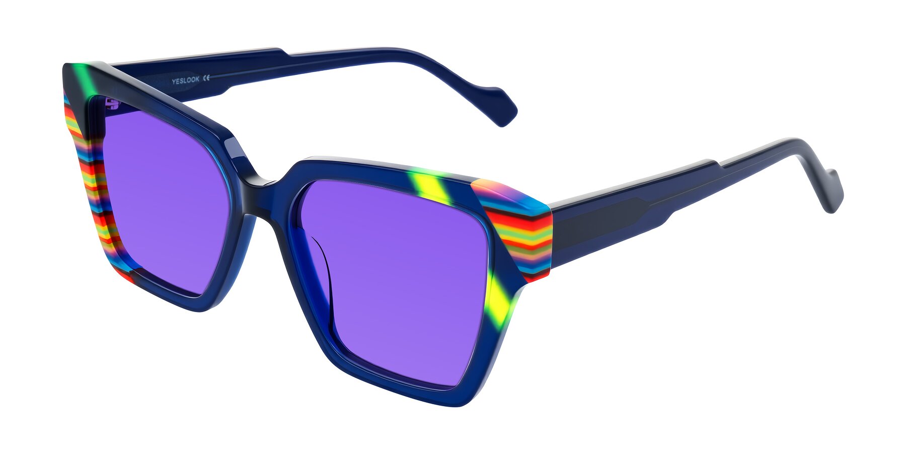 Angle of Widvale in Indigo Deco with Purple Tinted Lenses