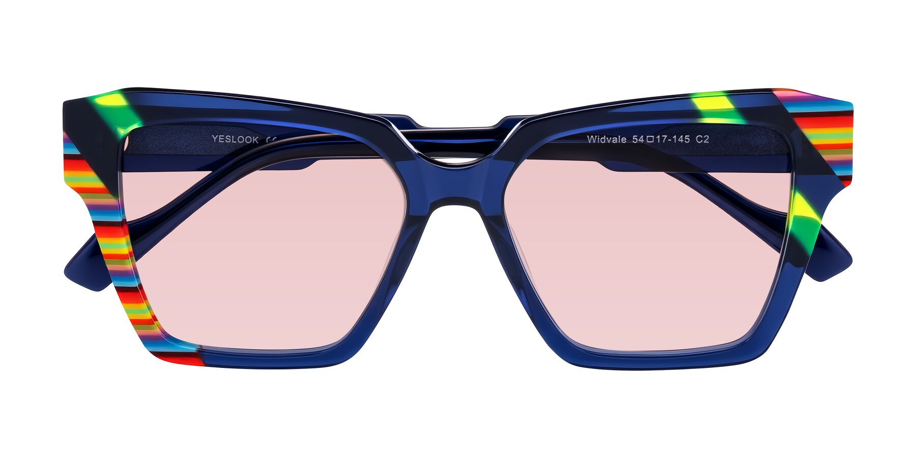 Folded Front of Widvale in Indigo Deco with Light Garnet Tinted Lenses