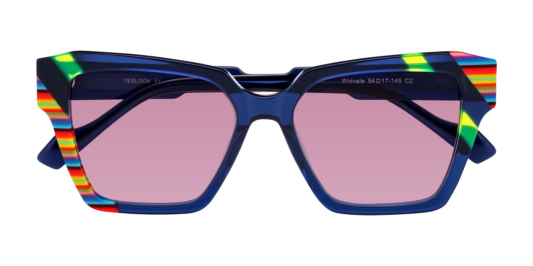 Folded Front of Widvale in Indigo Deco with Medium Wine Tinted Lenses