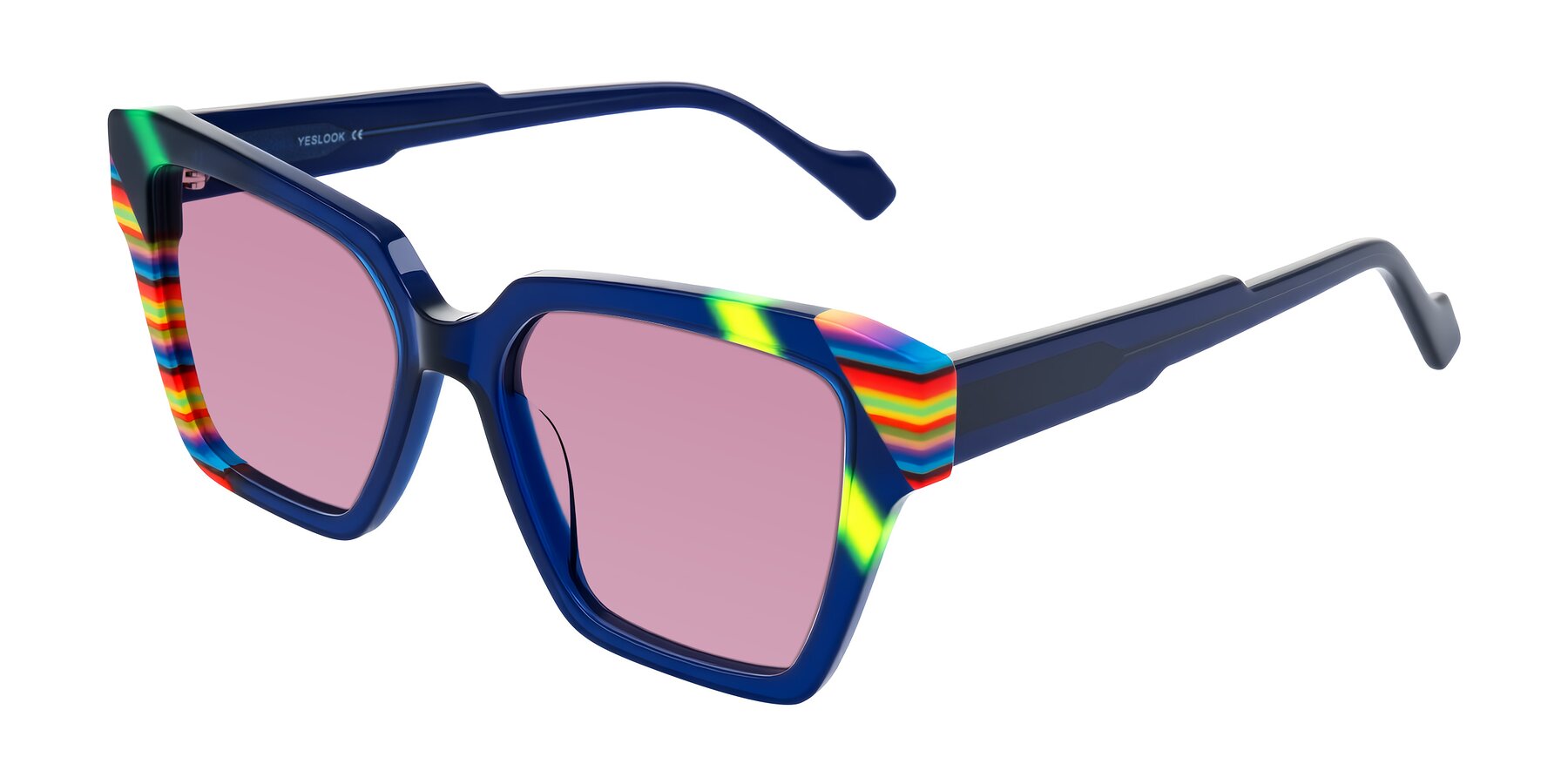 Angle of Widvale in Indigo Deco with Medium Wine Tinted Lenses