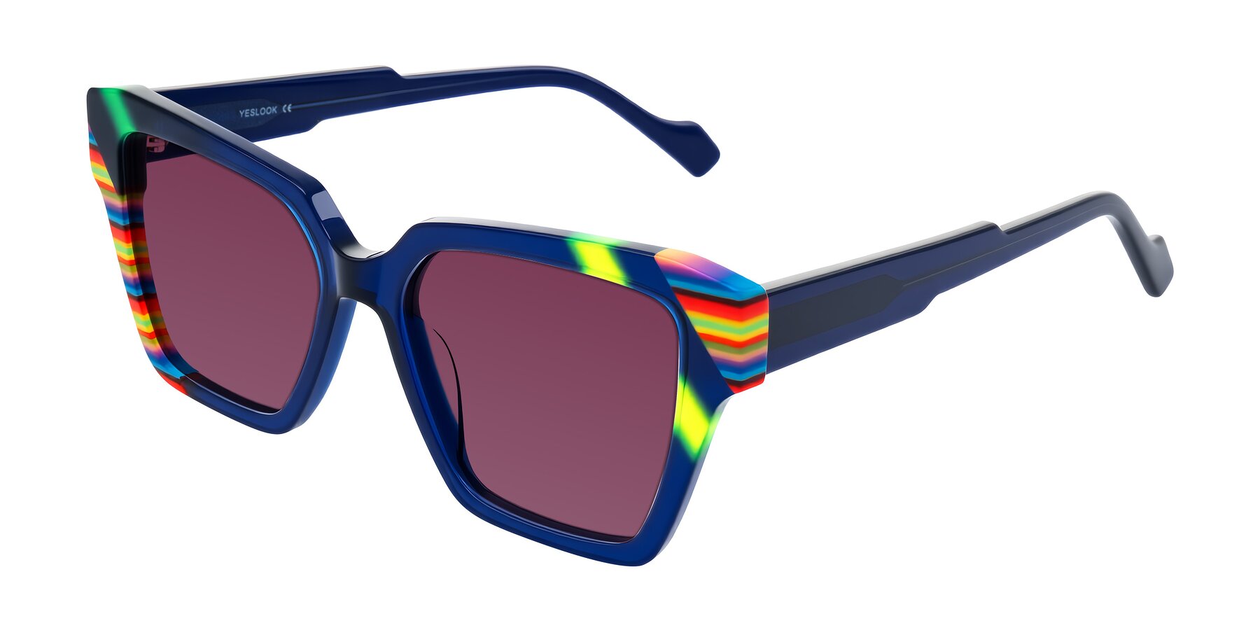 Angle of Widvale in Indigo Deco with Wine Tinted Lenses