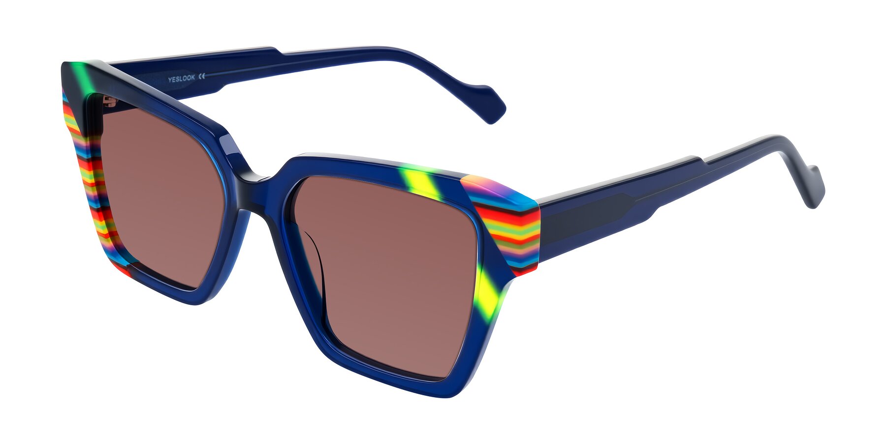 Angle of Widvale in Indigo Deco with Garnet Tinted Lenses