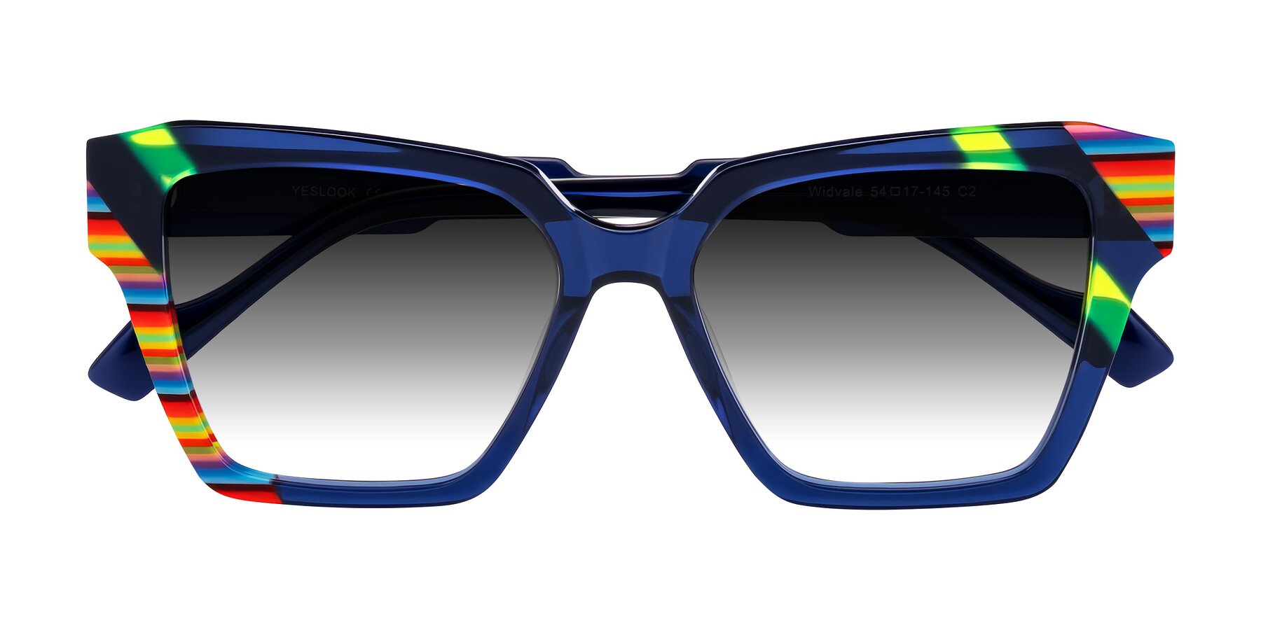 Folded Front of Widvale in Indigo Deco with Gray Gradient Lenses