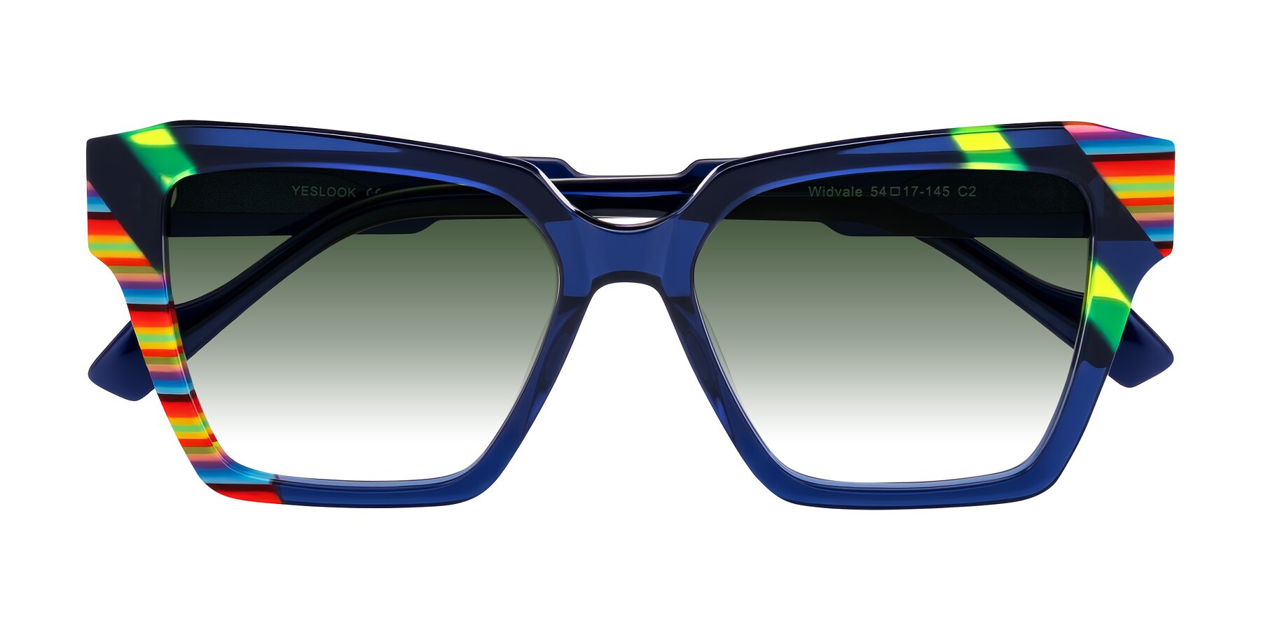 Folded Front of Widvale in Indigo Deco with Green Gradient Lenses