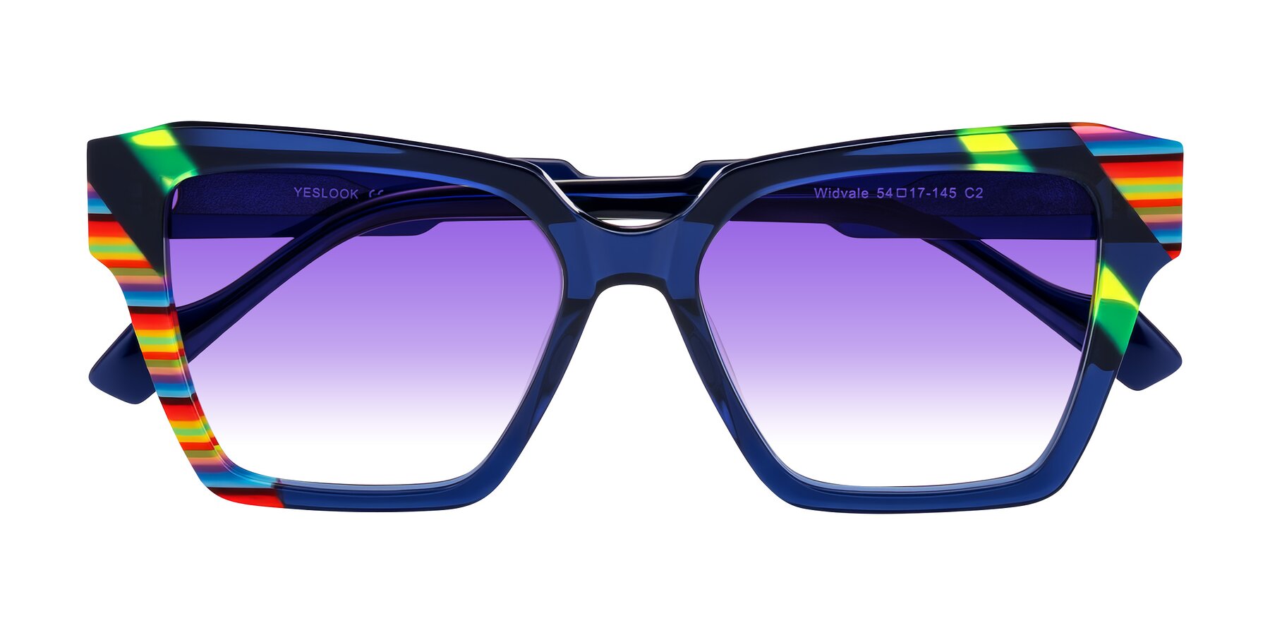 Folded Front of Widvale in Indigo Deco with Purple Gradient Lenses