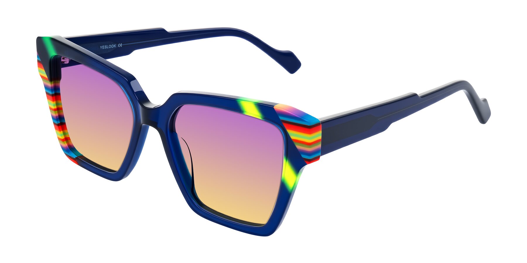 Angle of Widvale in Indigo Deco with Purple / Yellow Gradient Lenses