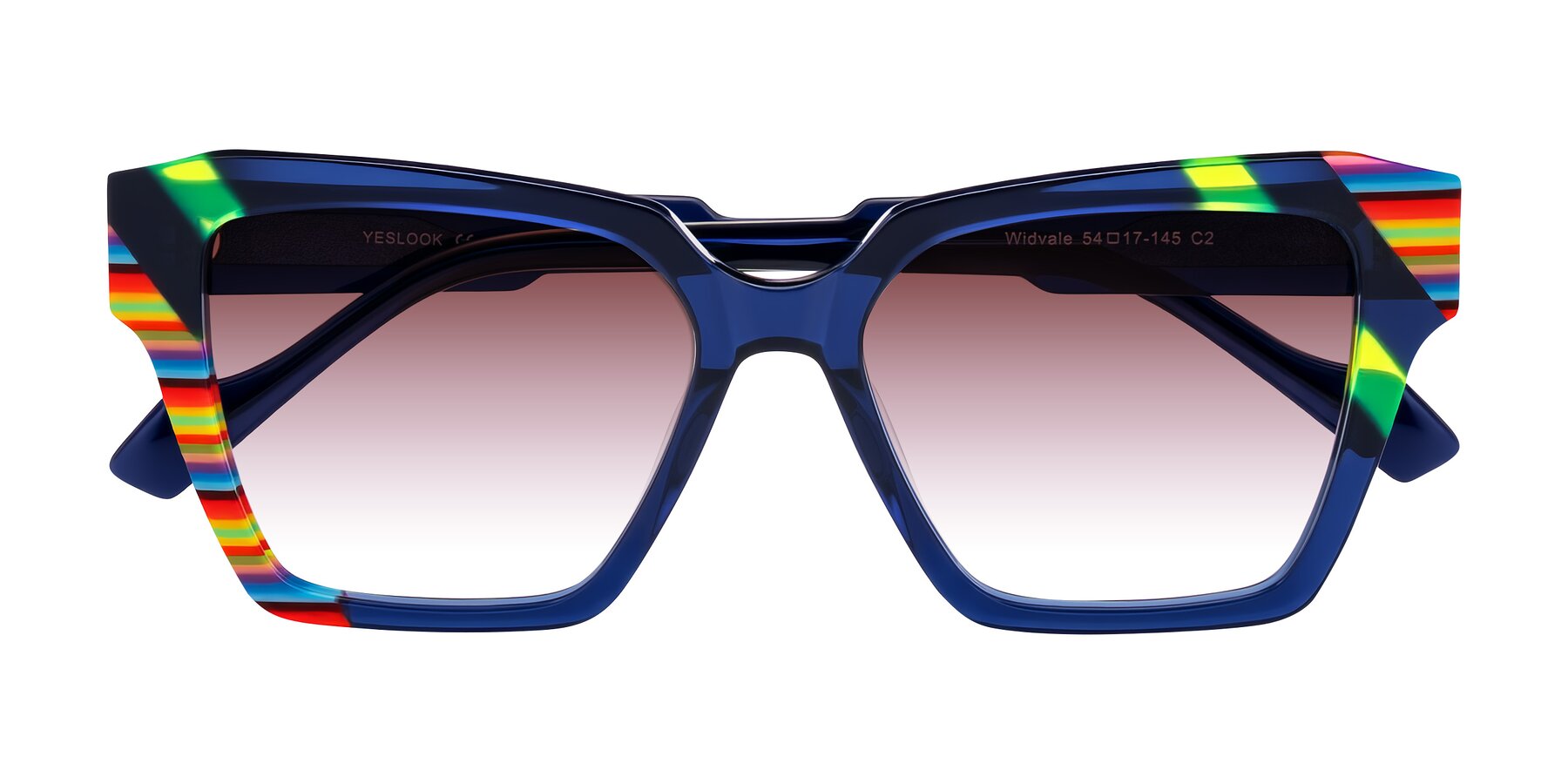 Folded Front of Widvale in Indigo Deco with Garnet Gradient Lenses