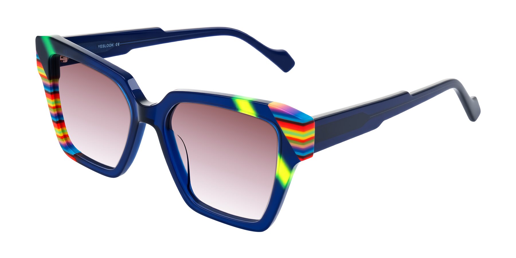 Angle of Widvale in Indigo Deco with Garnet Gradient Lenses