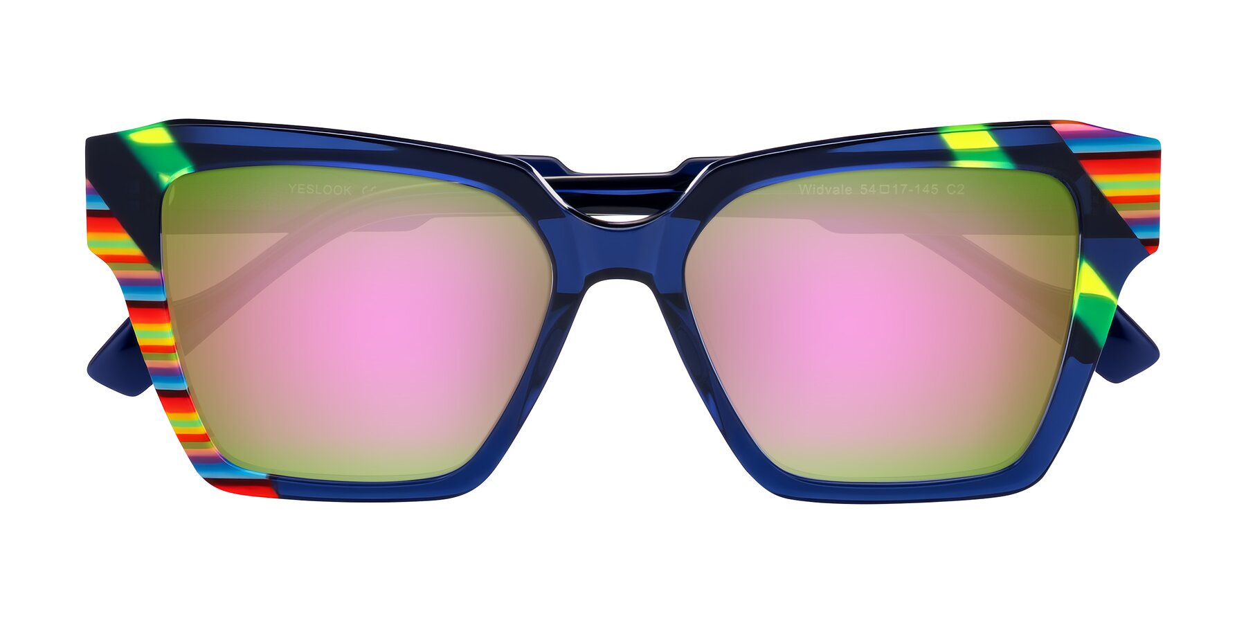 Folded Front of Widvale in Indigo Deco with Pink Mirrored Lenses