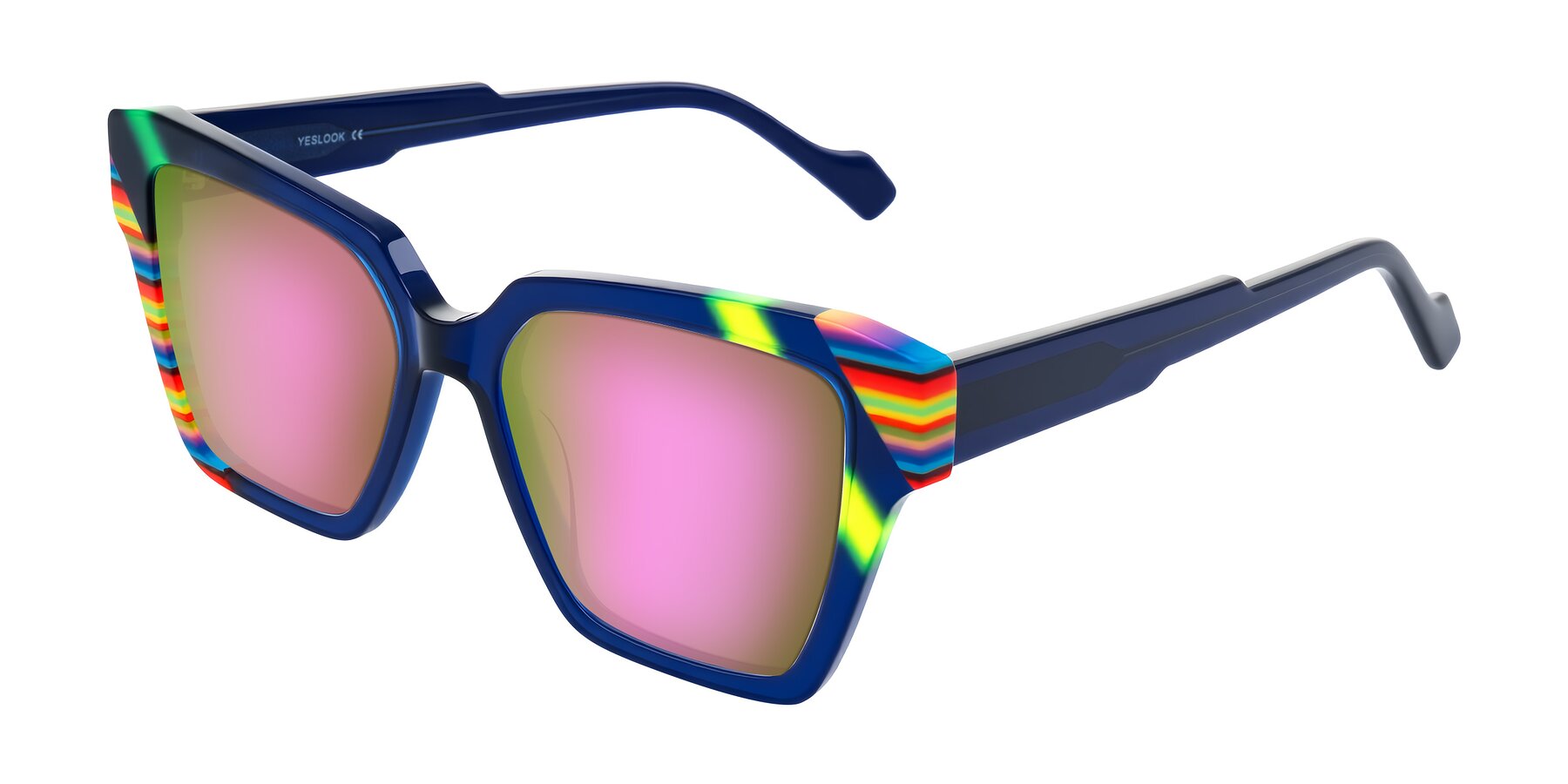 Angle of Widvale in Indigo Deco with Pink Mirrored Lenses
