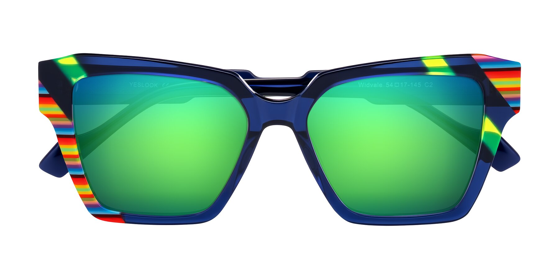 Folded Front of Widvale in Indigo Deco with Green Mirrored Lenses