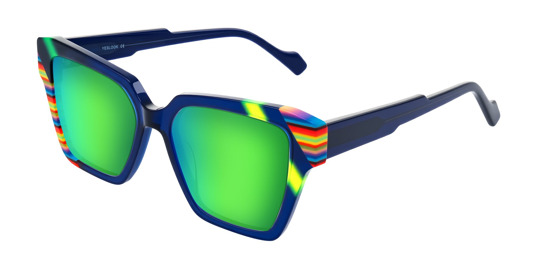 Angle of Widvale in Indigo Deco with Green Mirrored Lenses