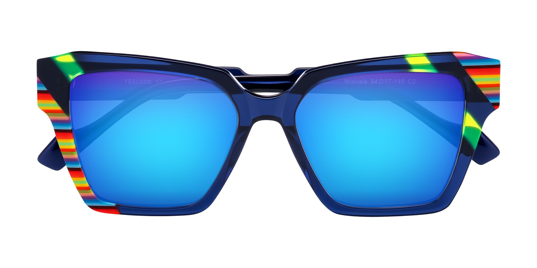 Folded Front of Widvale in Indigo Deco with Blue Mirrored Lenses