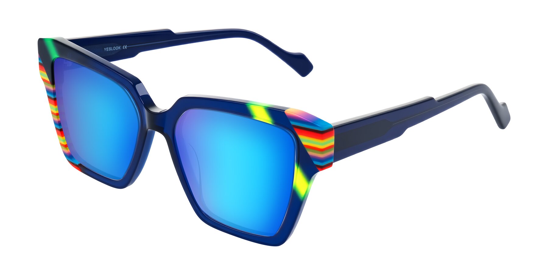 Angle of Widvale in Indigo Deco with Blue Mirrored Lenses