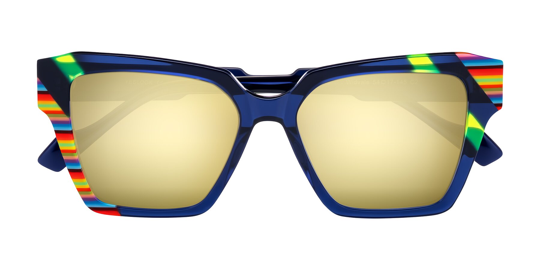 Folded Front of Widvale in Indigo Deco with Gold Mirrored Lenses