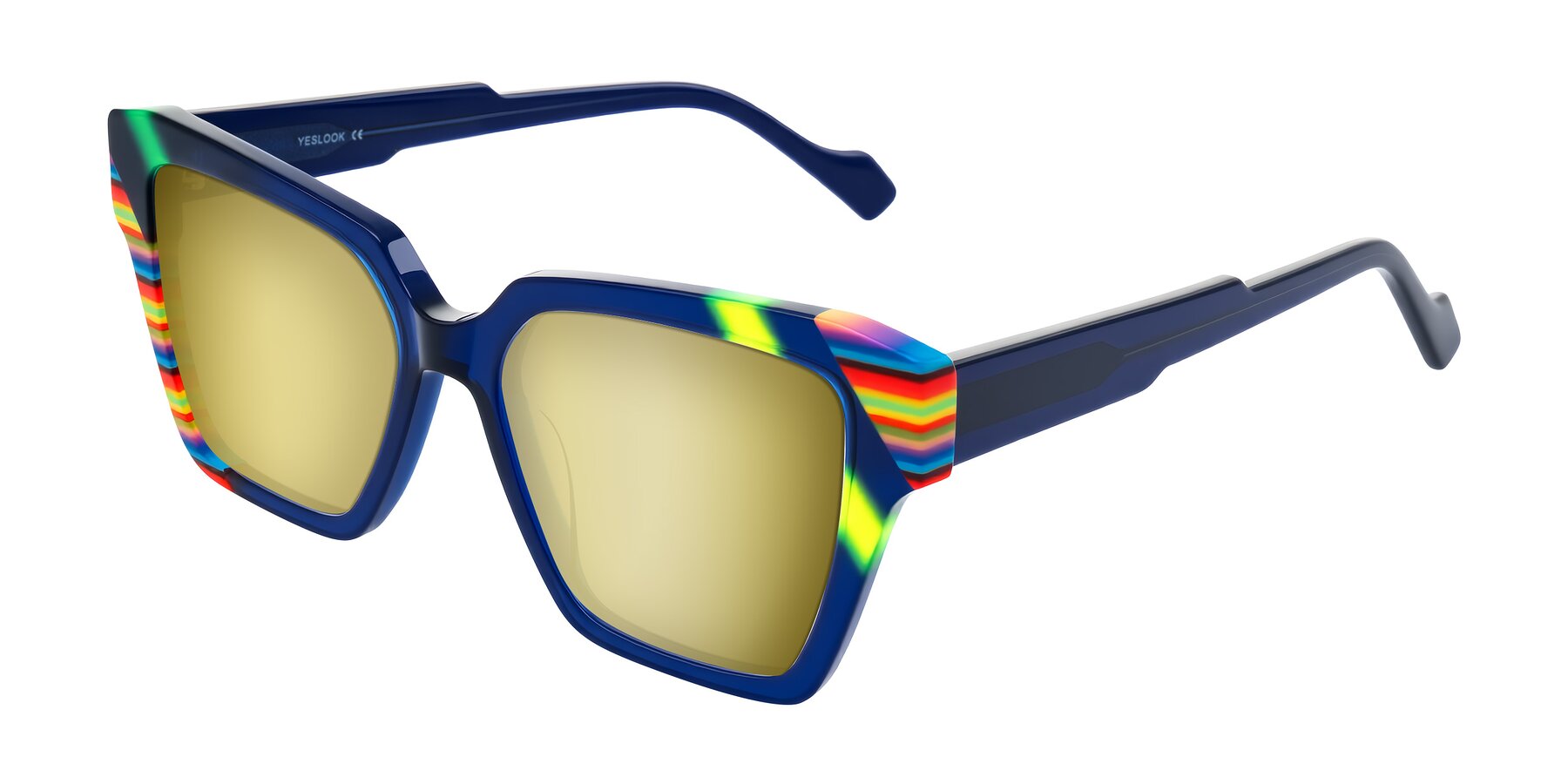 Angle of Widvale in Indigo Deco with Gold Mirrored Lenses