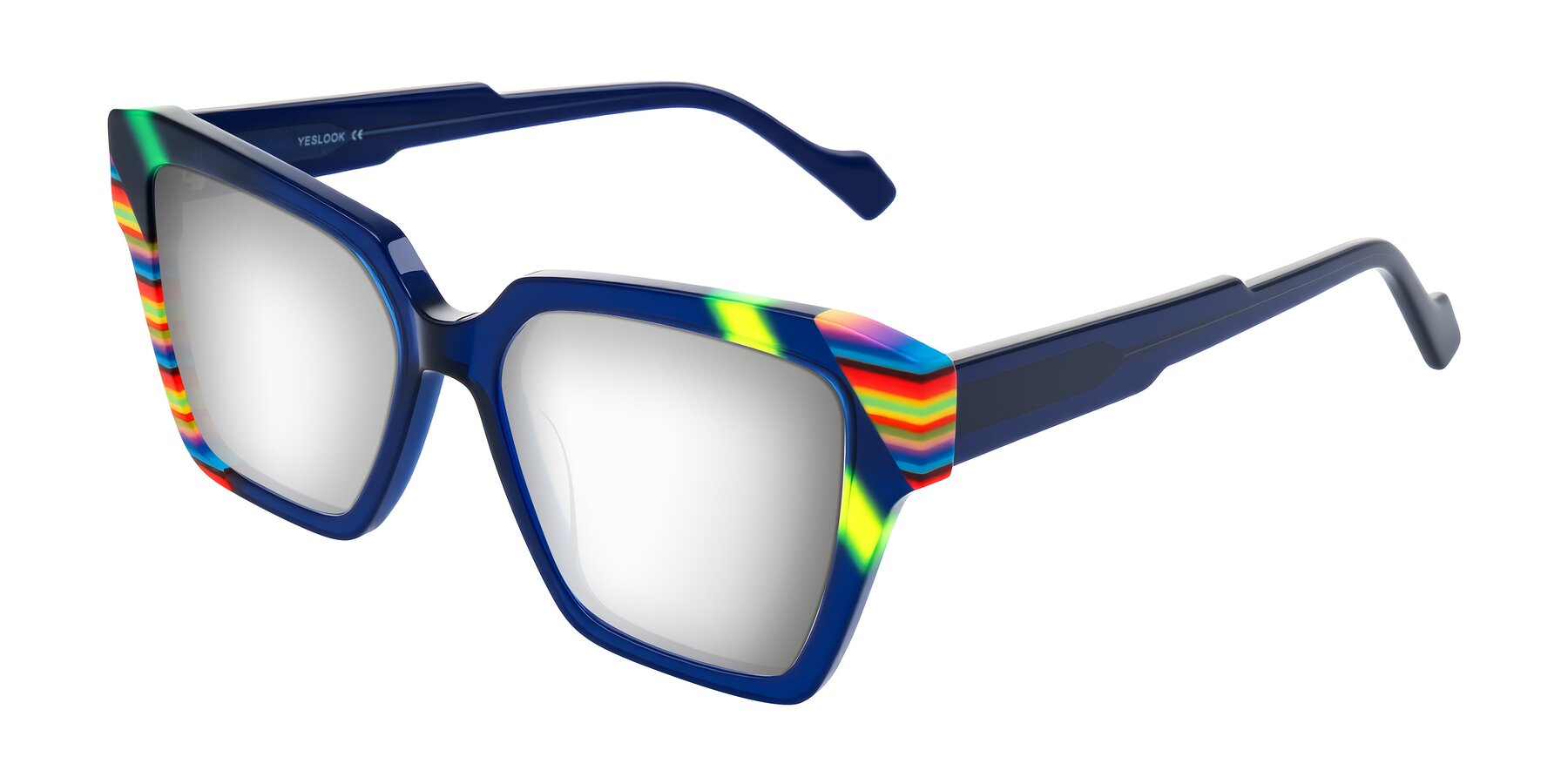 Angle of Widvale in Indigo Deco with Silver Mirrored Lenses