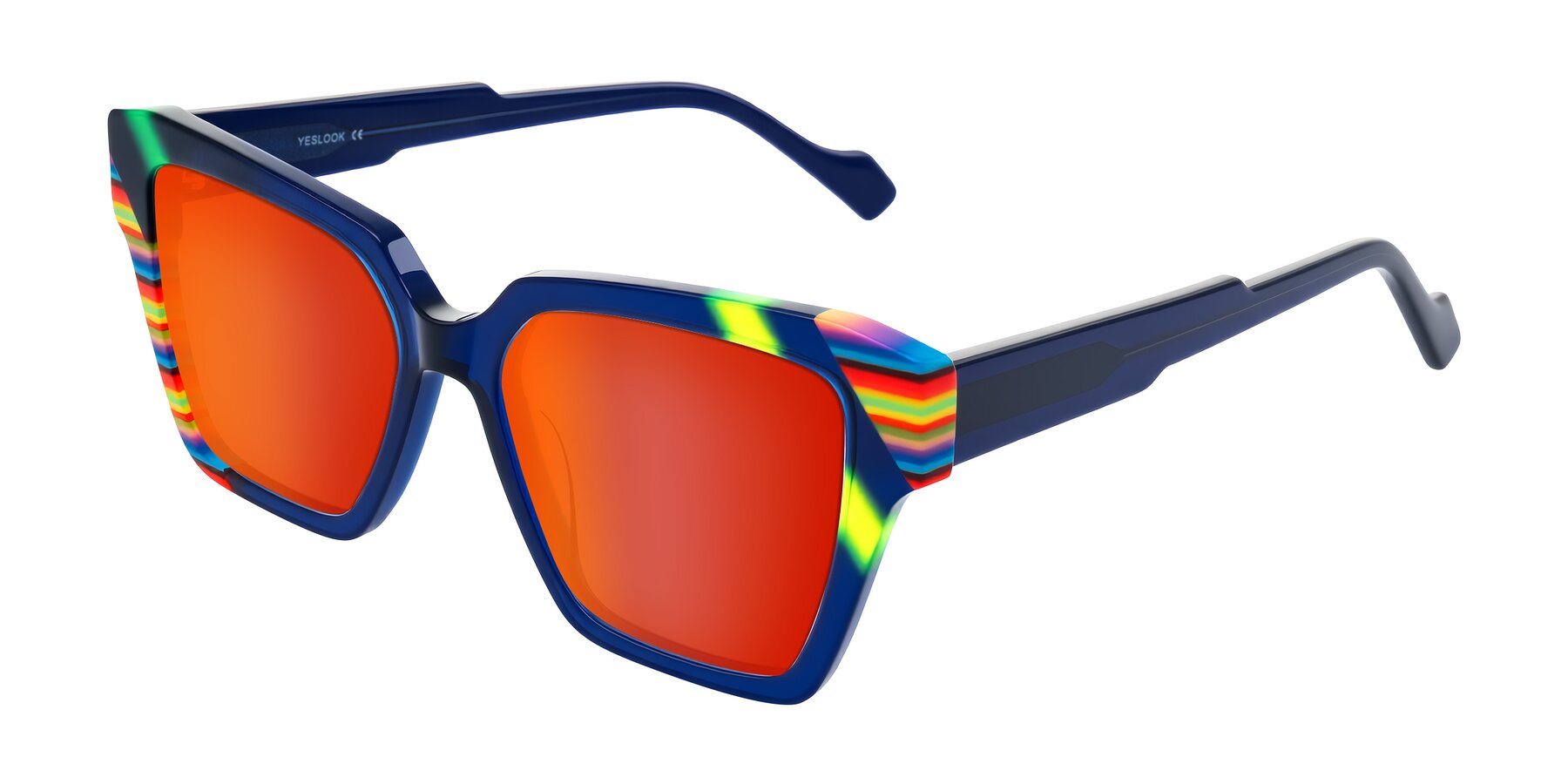 Angle of Widvale in Indigo Deco with Red Gold Mirrored Lenses