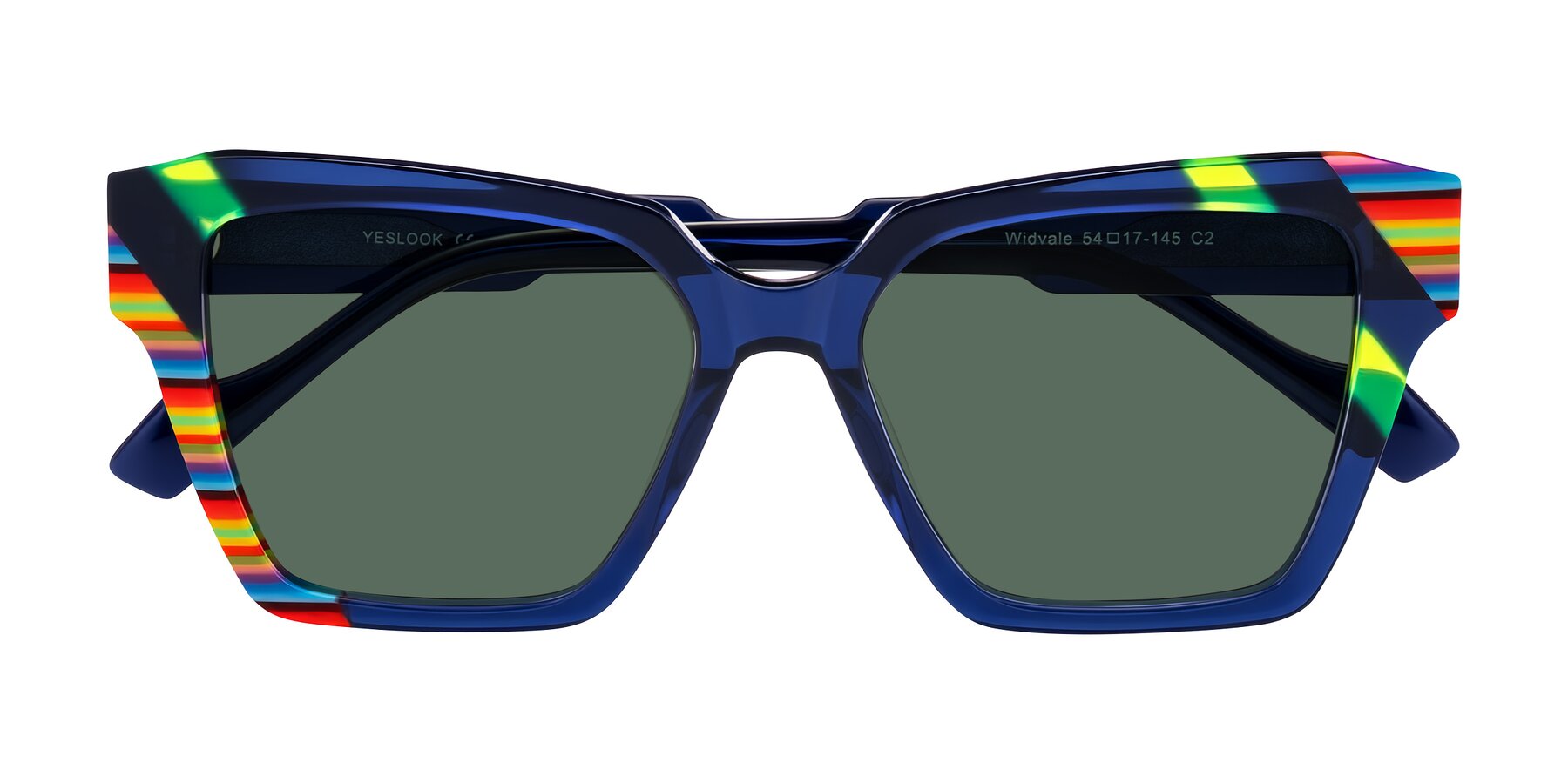 Folded Front of Widvale in Indigo Deco with Green Polarized Lenses