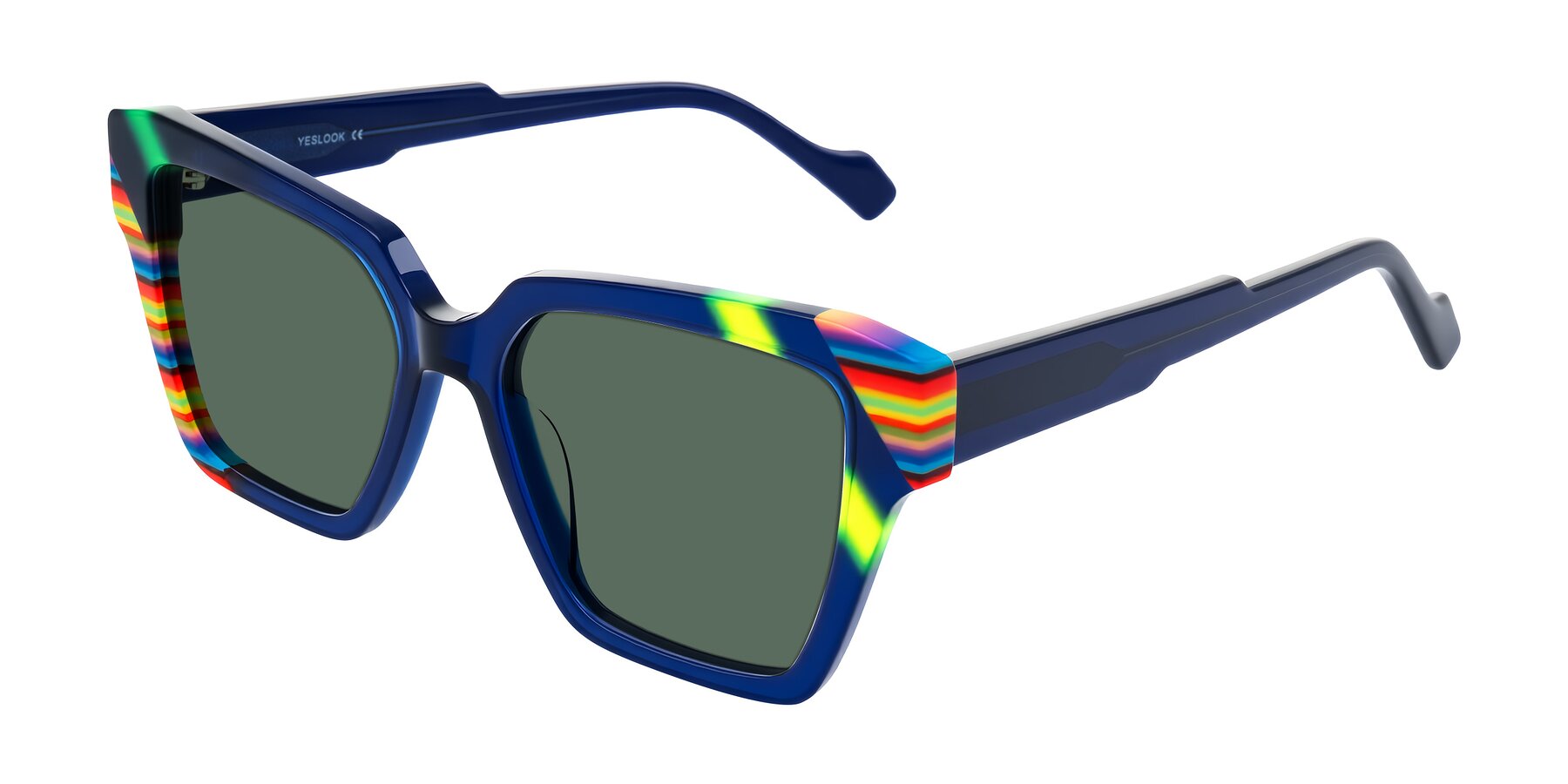 Angle of Widvale in Indigo Deco with Green Polarized Lenses