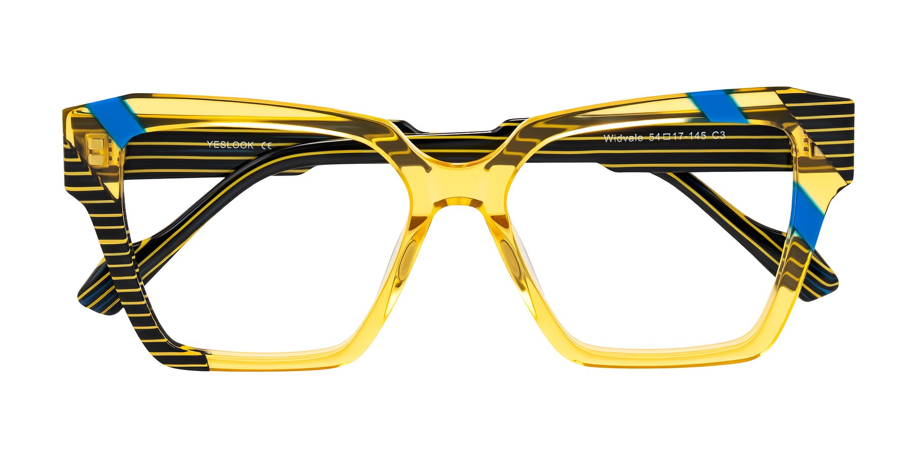 Folded Front of Widvale in Amber Deco with Clear Eyeglass Lenses