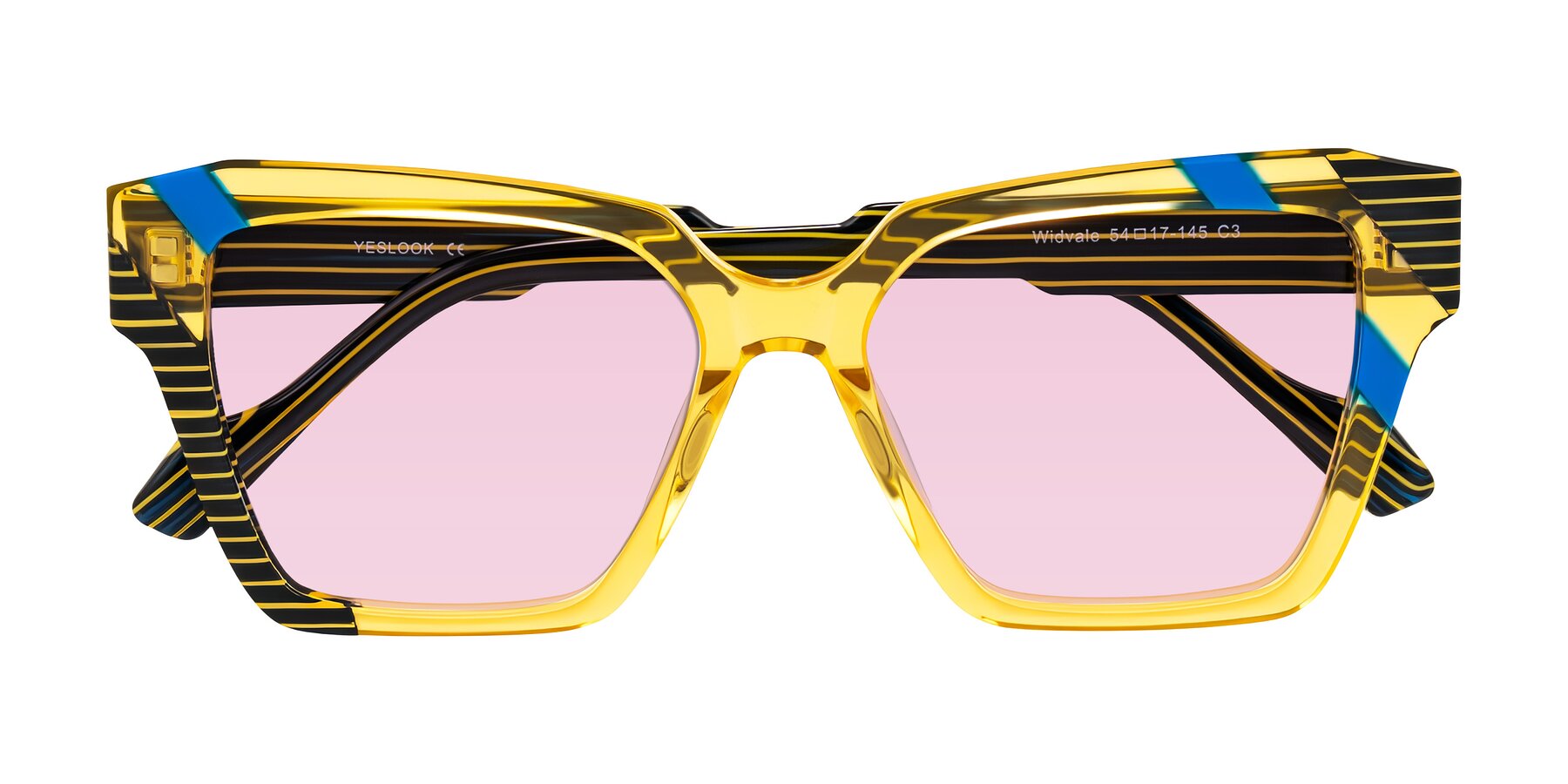 Folded Front of Widvale in Amber Deco with Light Pink Tinted Lenses