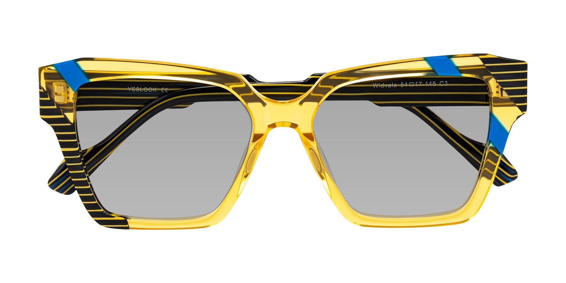 Folded Front of Widvale in Amber Deco with Light Gray Tinted Lenses