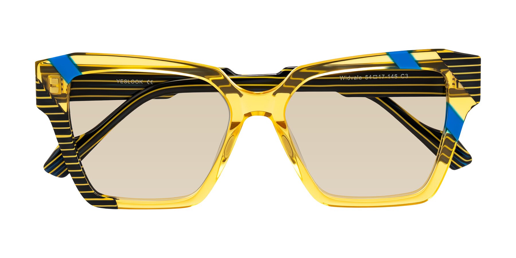 Folded Front of Widvale in Amber Deco with Light Brown Tinted Lenses