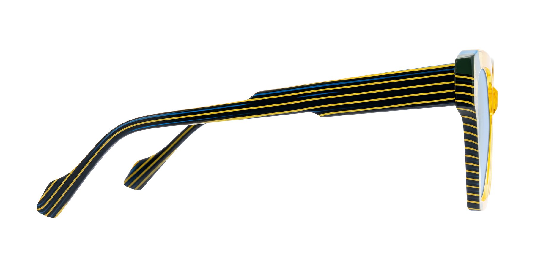 Side of Widvale in Amber Deco with Light Blue Tinted Lenses