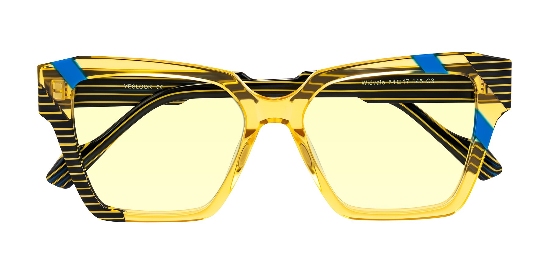 Folded Front of Widvale in Amber Deco with Light Yellow Tinted Lenses