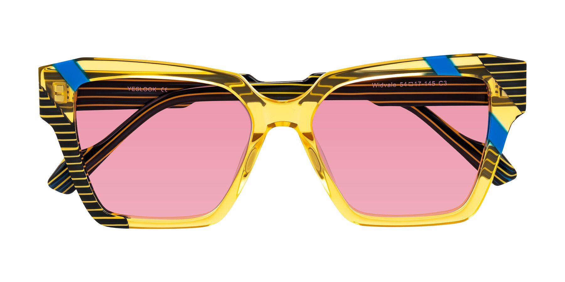 Folded Front of Widvale in Amber Deco with Pink Tinted Lenses