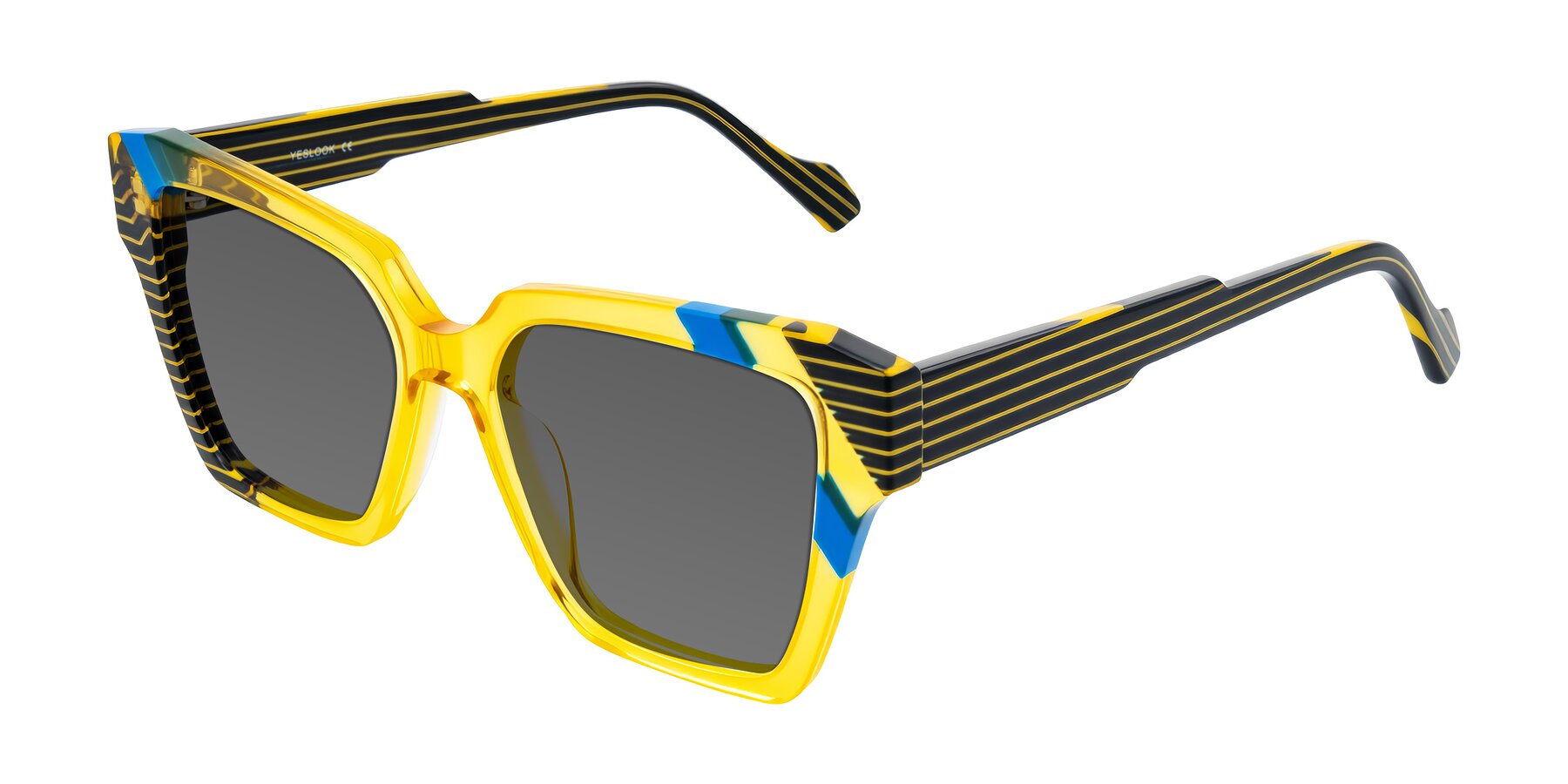 Angle of Widvale in Amber Deco with Medium Gray Tinted Lenses
