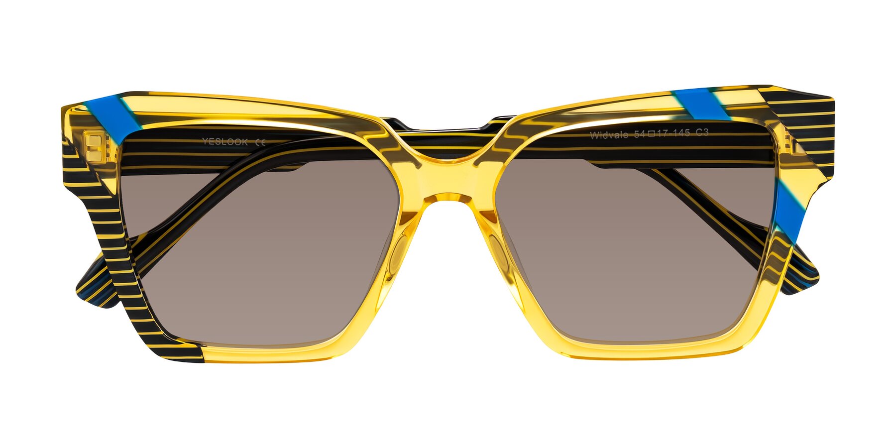 Folded Front of Widvale in Amber Deco with Medium Brown Tinted Lenses