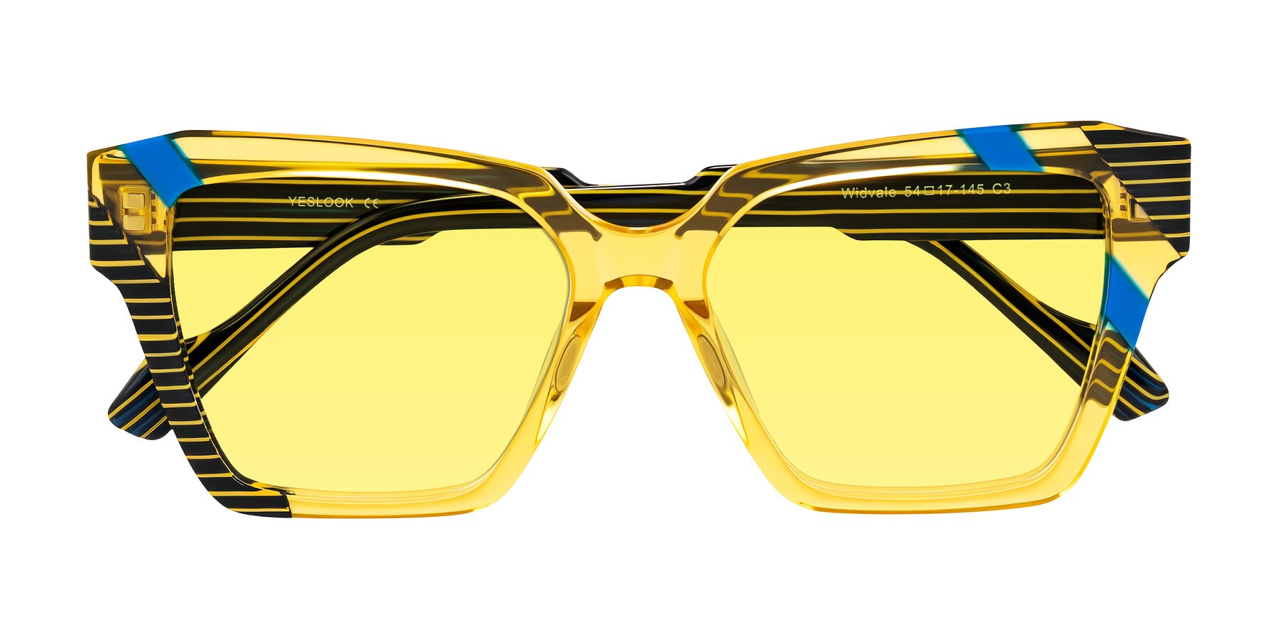 Folded Front of Widvale in Amber Deco with Medium Yellow Tinted Lenses