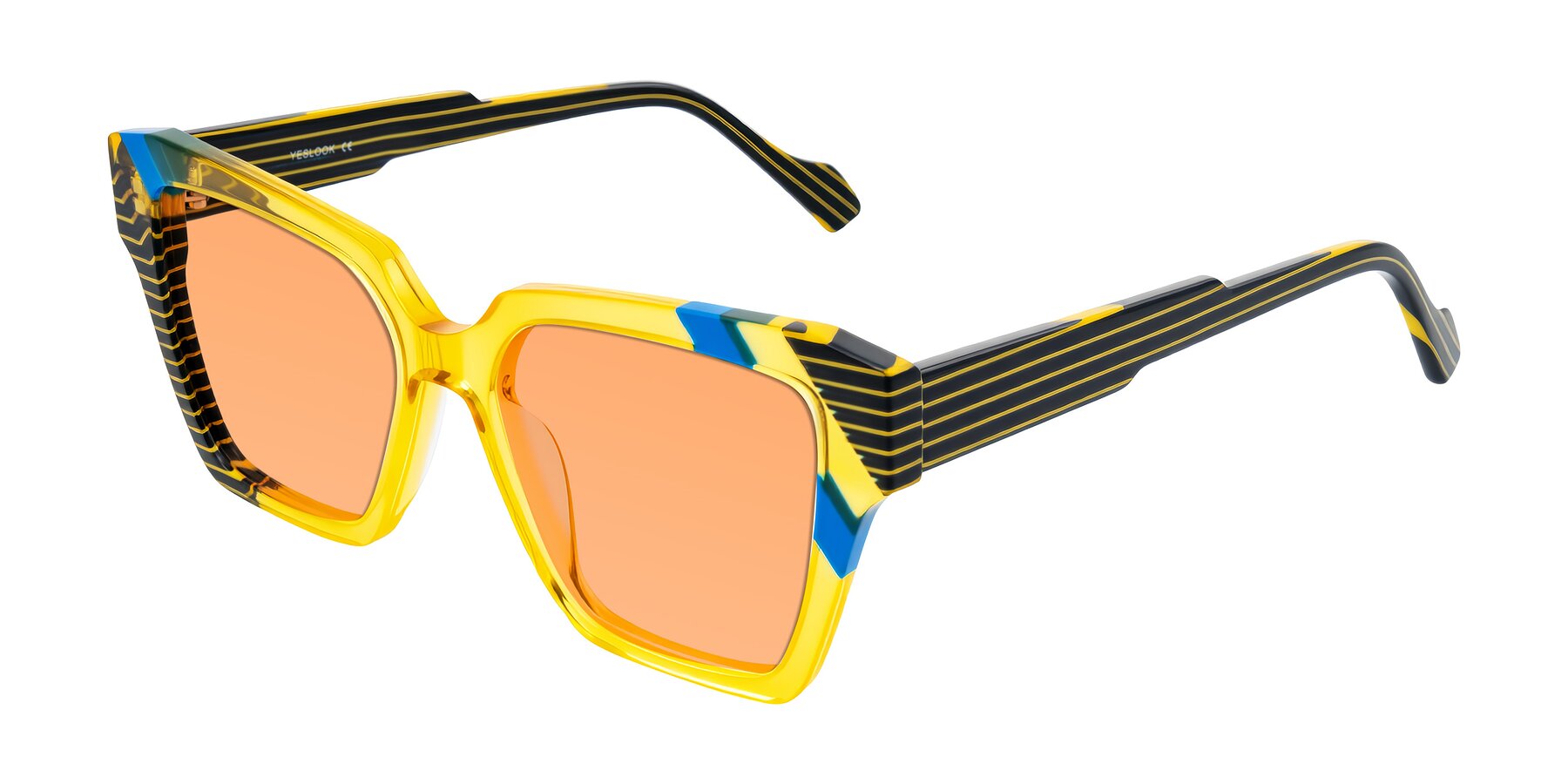 Angle of Widvale in Amber Deco with Medium Orange Tinted Lenses