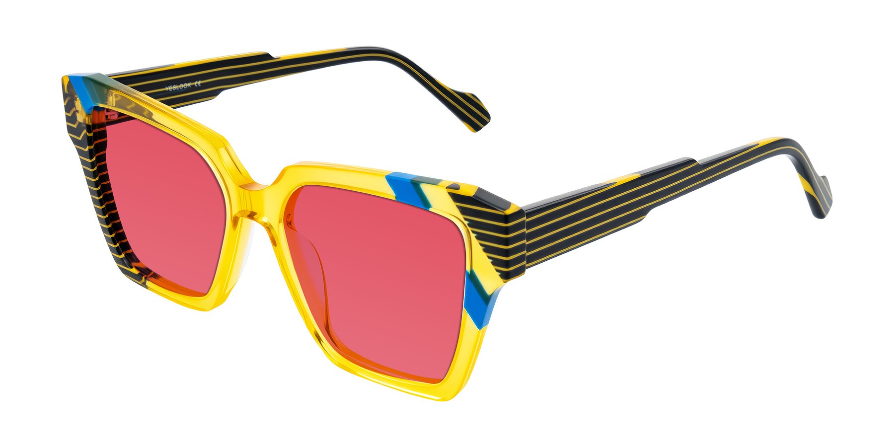 Angle of Widvale in Amber Deco with Red Tinted Lenses