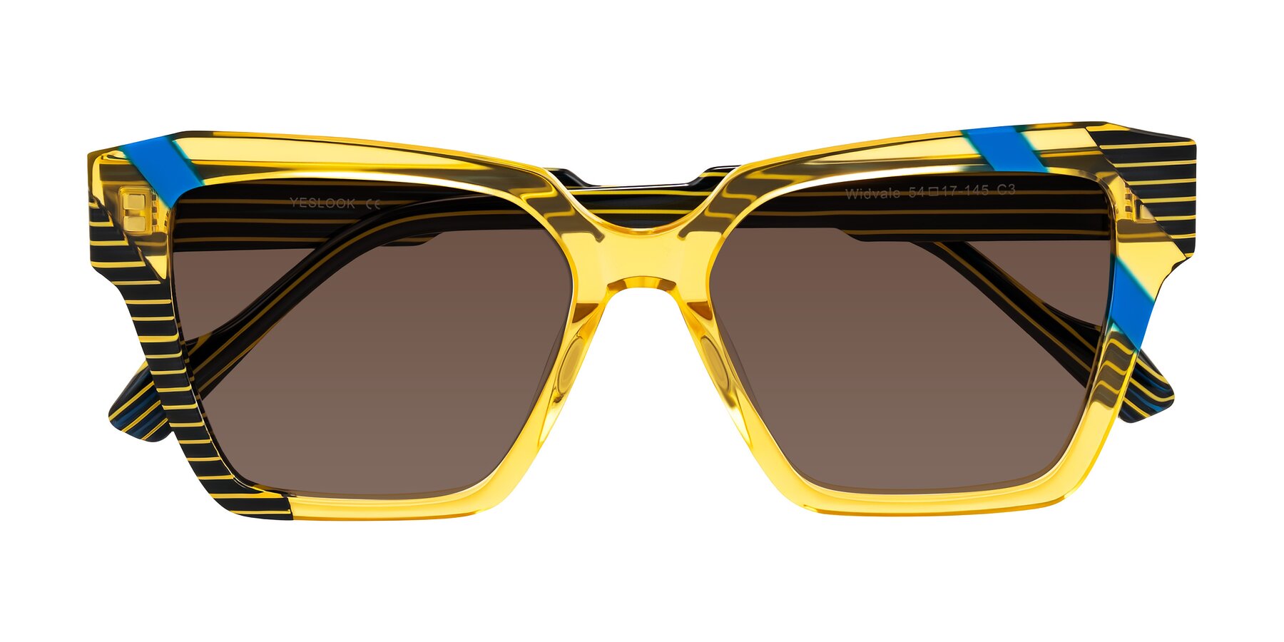 Folded Front of Widvale in Amber Deco with Brown Tinted Lenses