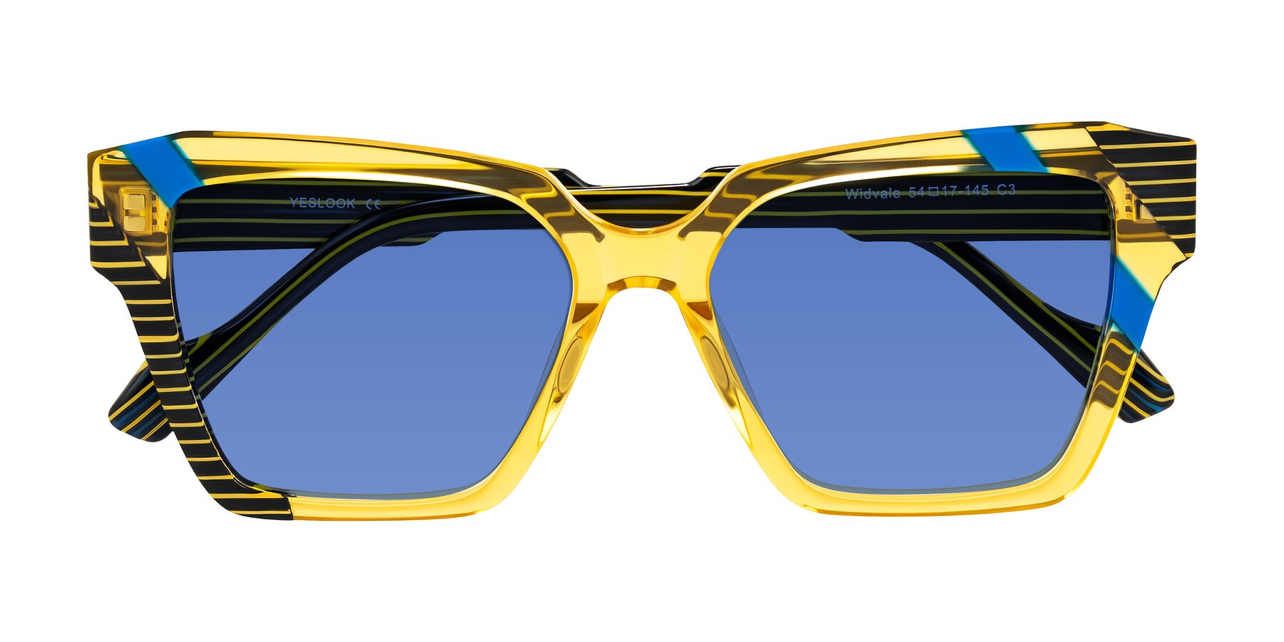 Folded Front of Widvale in Amber Deco with Blue Tinted Lenses