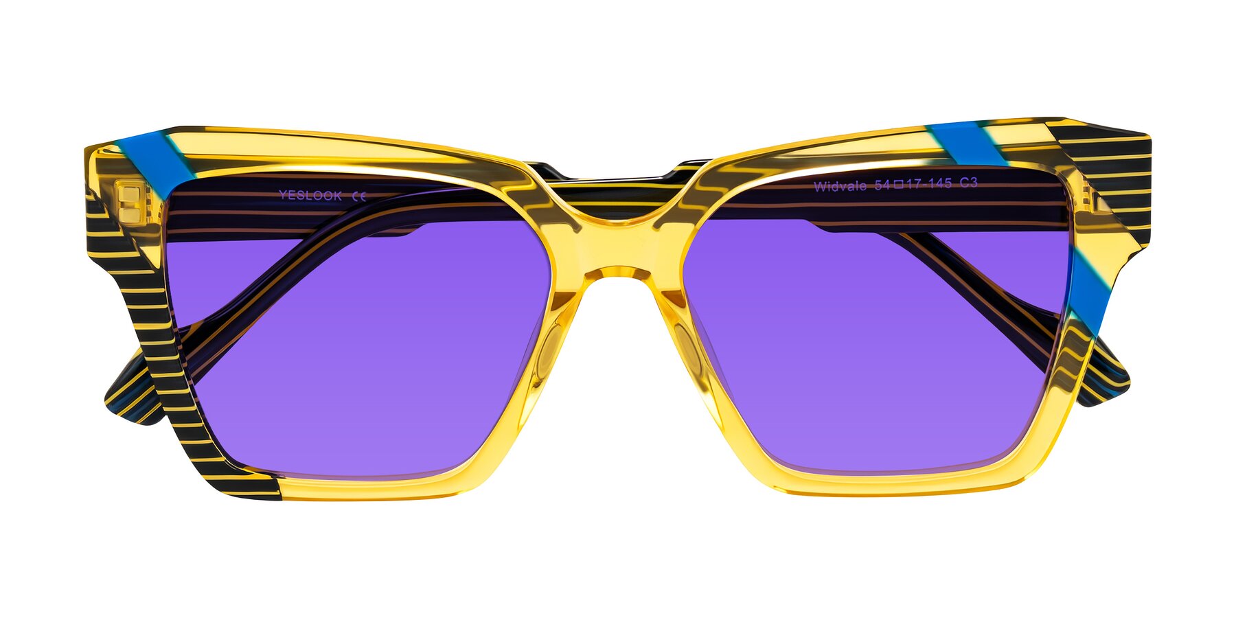 Folded Front of Widvale in Amber Deco with Purple Tinted Lenses